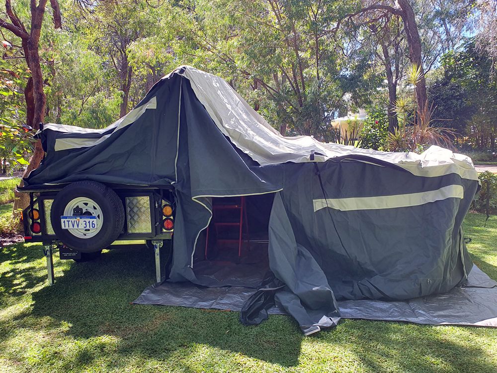 Tent starts to go up